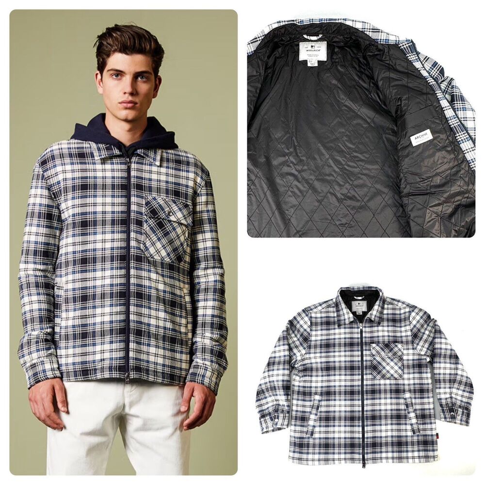 Woolrich The Timber Padded Overshirt Plaid Full Zip Jacket Shacket Mens Large